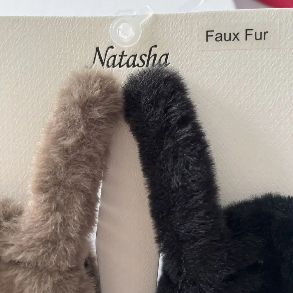 Black,Tan & White Faux Fur Fuzzy Hair Accessory Hair Jaw Claw Clip Hair Set Of 4
